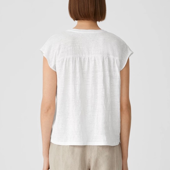 Eileen Fisher organic linen jersey shirred-back box top in  white, size xxs - Picture 3 of 8